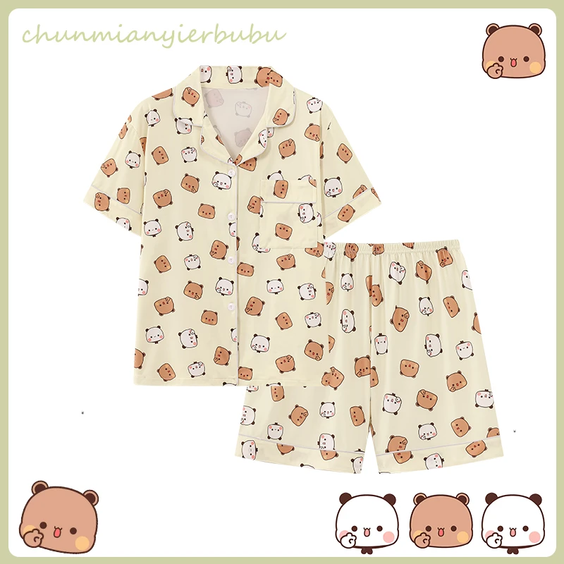 一二布布表情包睡衣女款夏季纯棉短袖短裤夏天卡通家居服套装大码