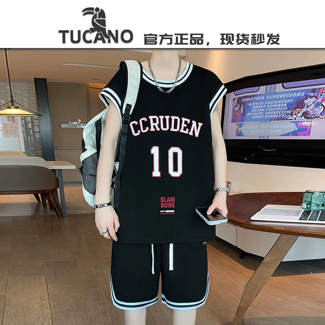 啄木鸟【官方】新款夏季男士坎肩宽松时尚潮流百搭休闲篮球运动套装