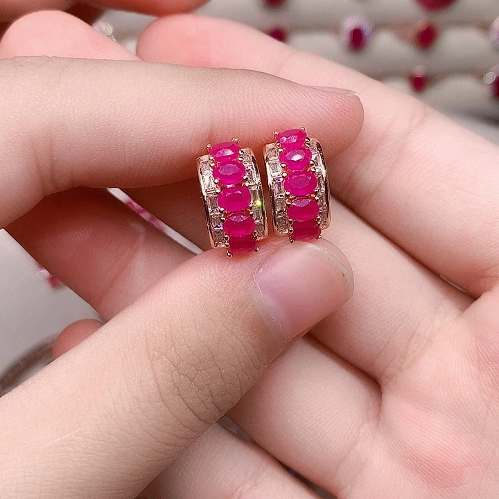 红宝石银S925镶嵌耳饰