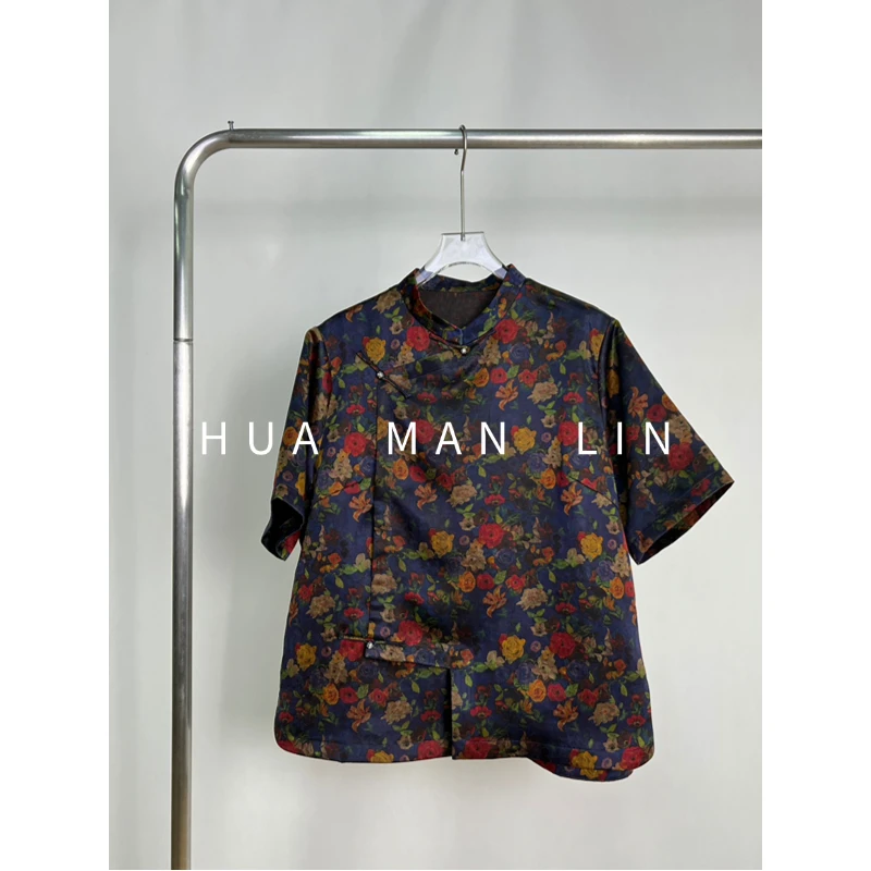 【花满林】‘莫奈花园’小立领斜襟35MM香云纱桑蚕丝上衣259767