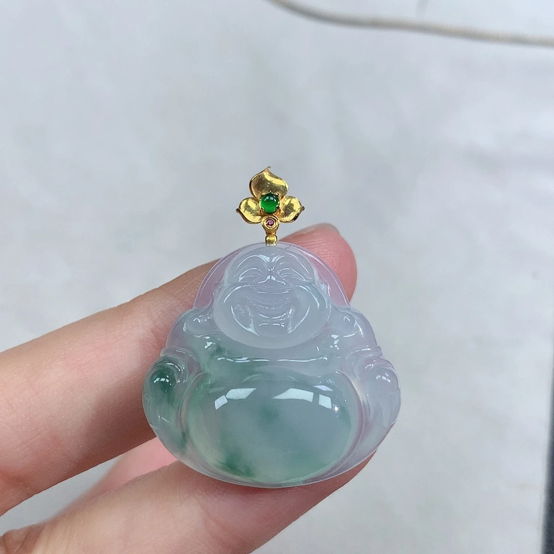 翡翠18K金镶嵌颈饰佛公