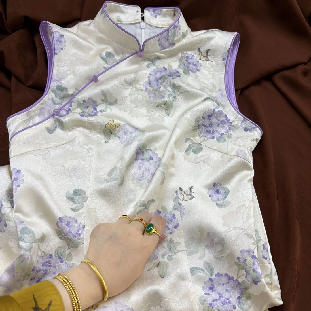 画报夫人原创自制高级温柔新中式国风旗袍 港工紫藤挂云