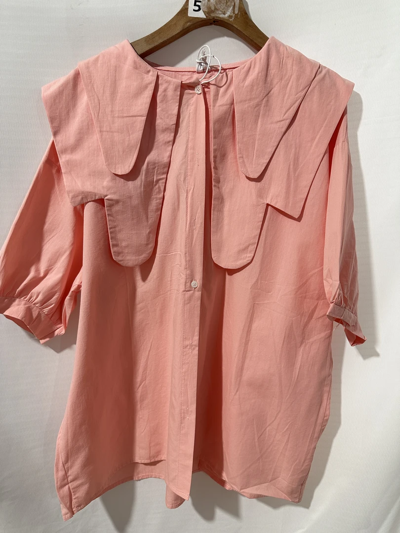 【8360】法式优雅大翻领短袖纯色宽松衬衫夏季百搭打底上衣