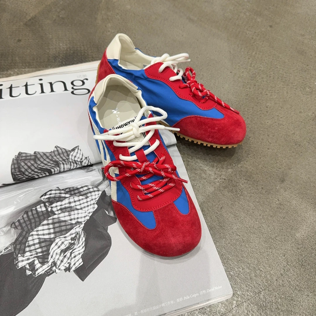 5A060 夏季新品女真皮拼接布面软底透气舒适内增高德训休闲鞋板鞋