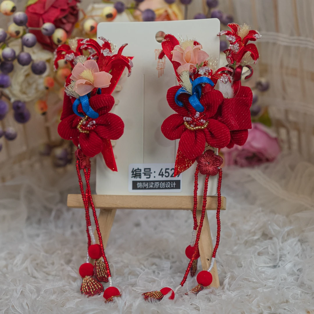 饰阿梁4529 抓夹秋冬鞭炮新年儿童头饰女孩汉服发饰中国风