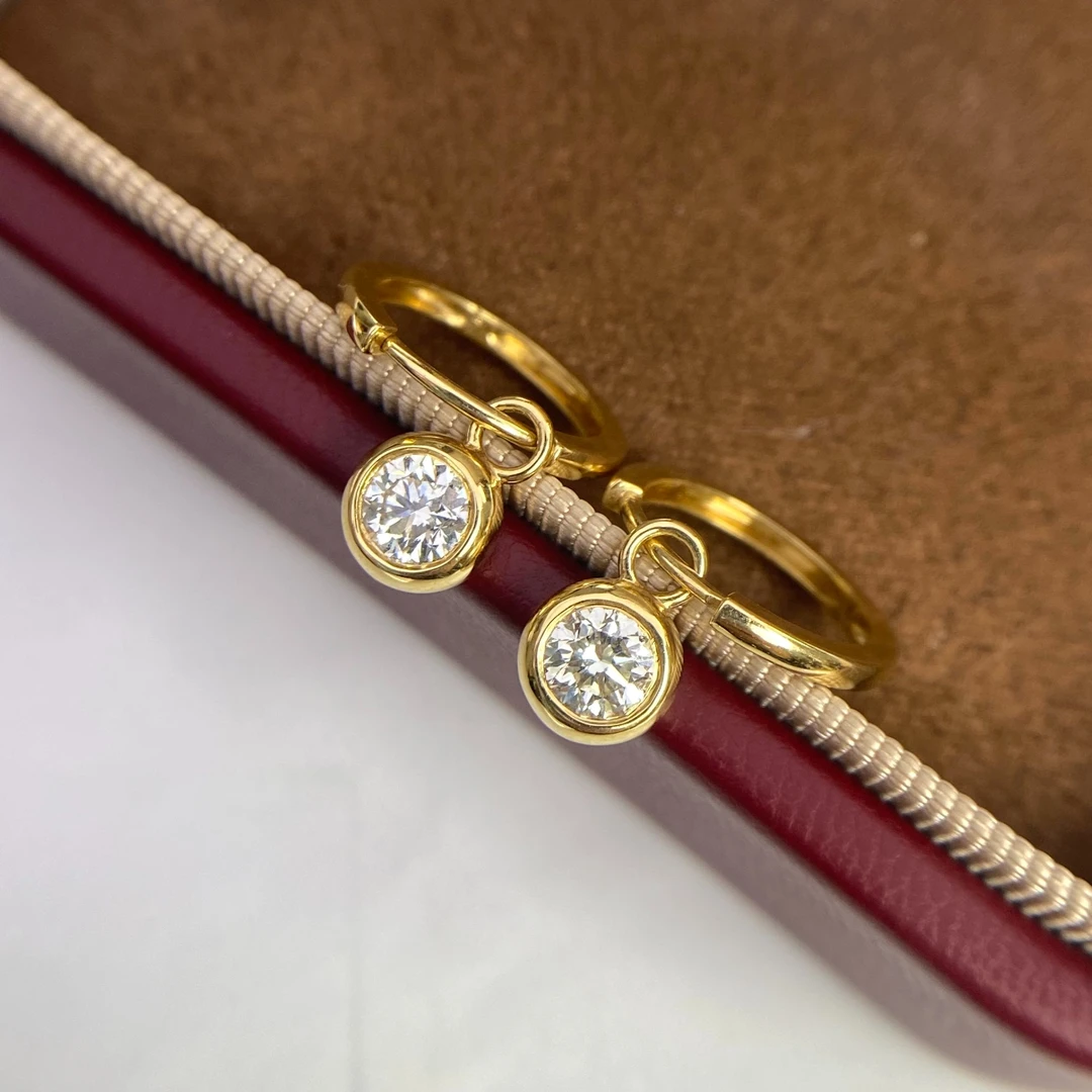 景至罗阳 天然钻石18K金泡泡耳环K黄色精致款简约百搭显脸小耳饰