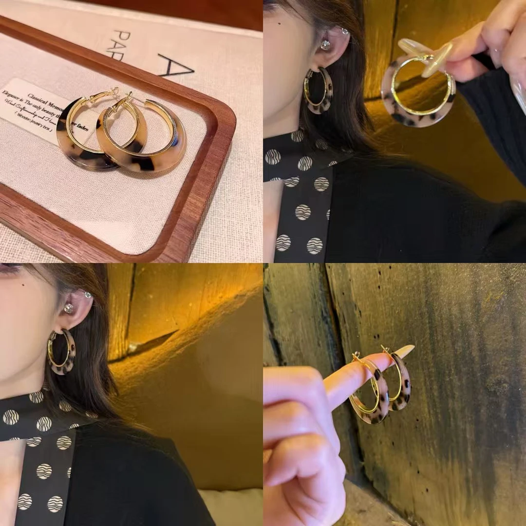 铜合金耳饰 许妍同款豹纹圈圈耳环女款夸张大气显脸小耳圈耳饰