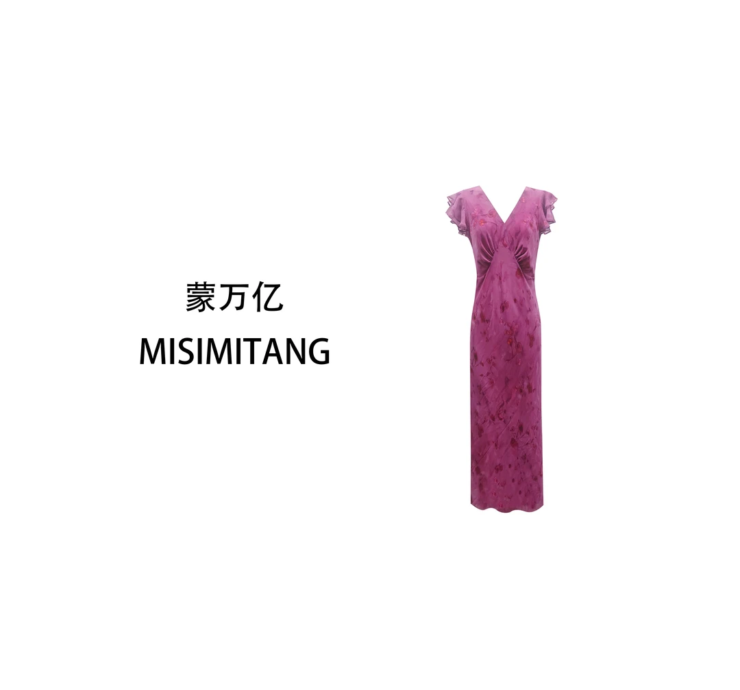 【樱落短袖】夏款斜裁显瘦女装玫粉色连衣裙欧若风时尚轻奢气质