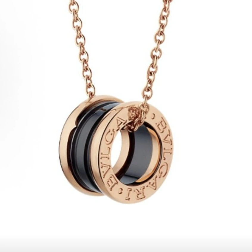 99新 BVLGARI/宝格丽 黑陶瓷弹簧项链玫瑰金14894764