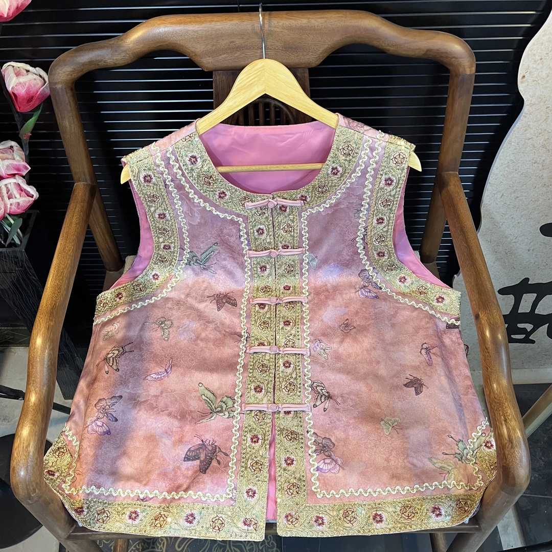 猫家YZM新中式国风重工提花花边马甲8927