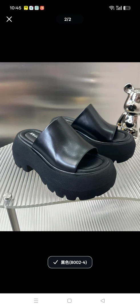 休闲，女，黑色皮拖鞋女款女士夏季时尚松糕底舒适百搭简约潮流