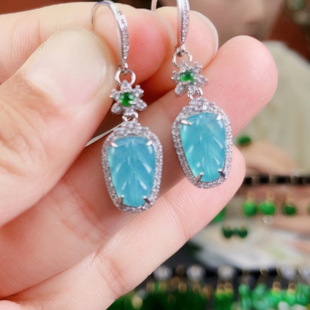 翡翠银S925镶嵌耳饰