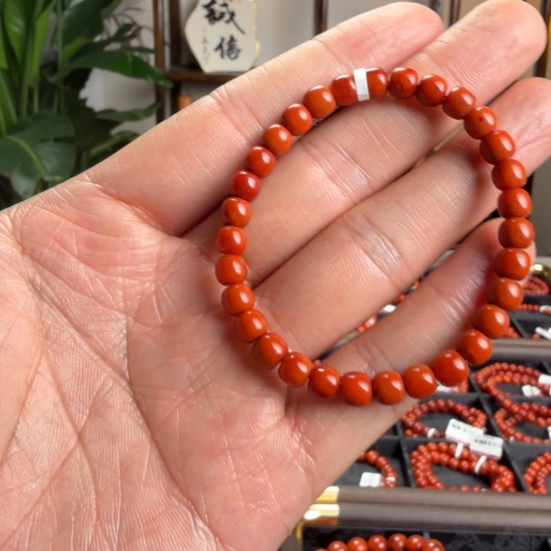 K***u南红玛瑙未镶嵌手链6mm柿子红老型