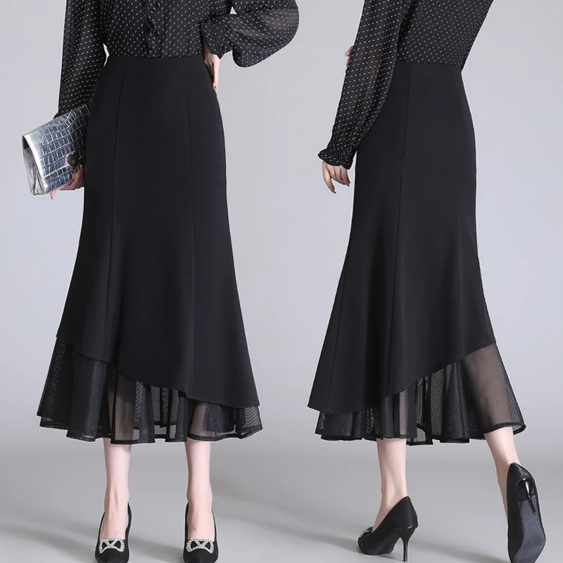 不规则半身裙鱼尾裙女秋冬新款中长裙子高腰遮跨显瘦半裙包臀长裙