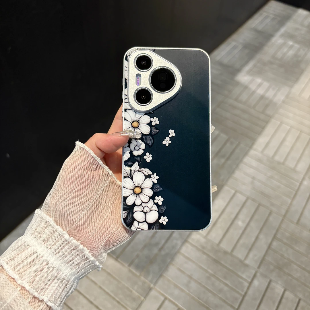 苹果/华为/oppo/vivo/小米 简约花朵适用pura70肤感玻璃手机壳