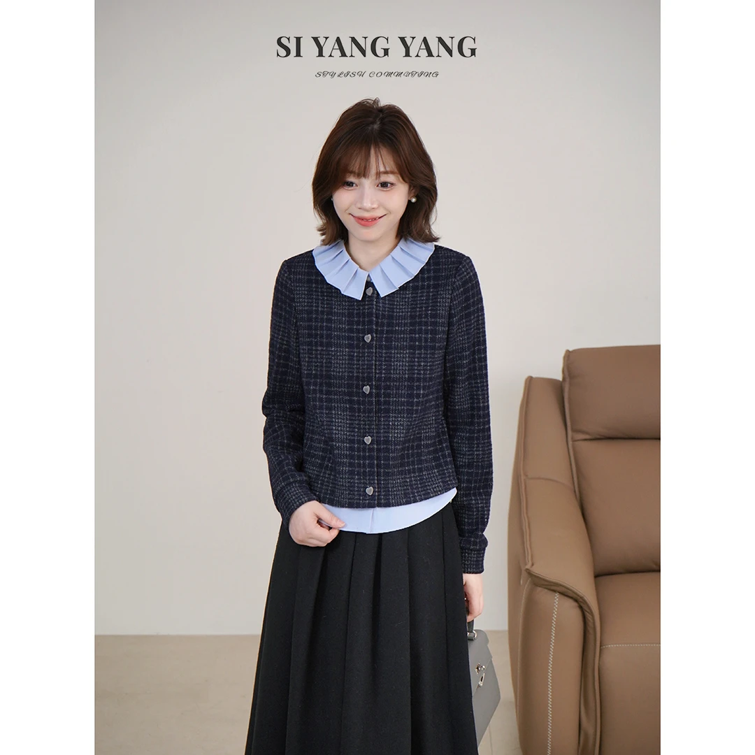 斯洋洋SIYANG格纹假两件拉夫领设计百搭通勤上衣SY510A068SYY