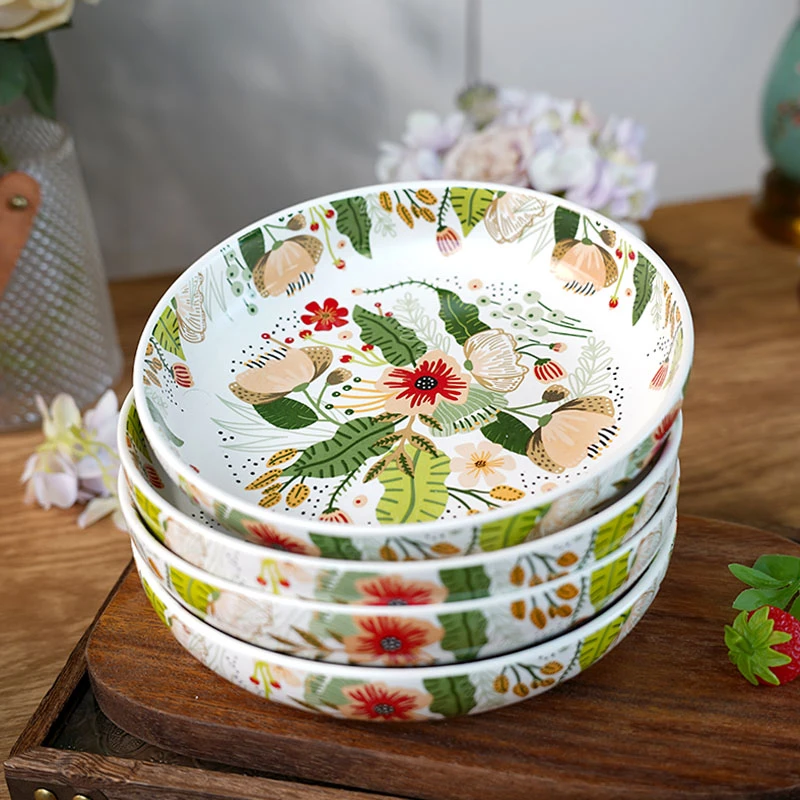 【兮房】七彩云花深圆盘子家用菜盘菊口盘陶瓷家庭专用2025新款