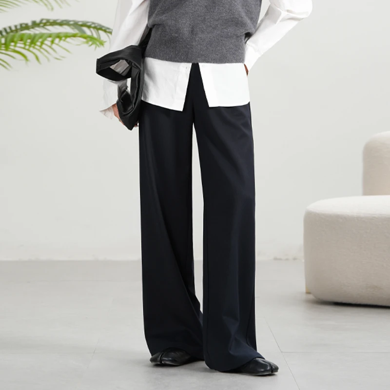 凌丹娜正品秋季新款醋纤绵羊毛西裤老钱风阔腿休闲西装裤L2506