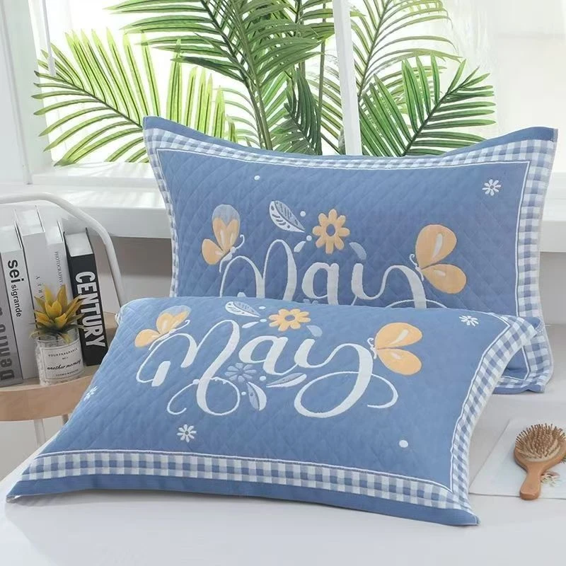 蝶恋花蓝 52*78cm棉纱布枕巾一对