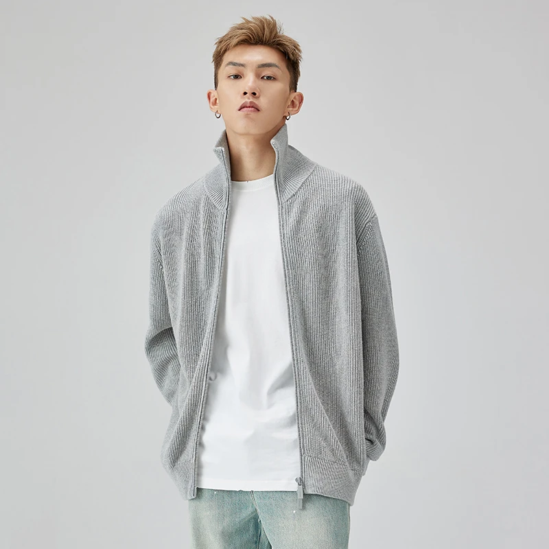 CHINISM CH纯色简约立领开衫毛衣美式休闲针织衫外套5040