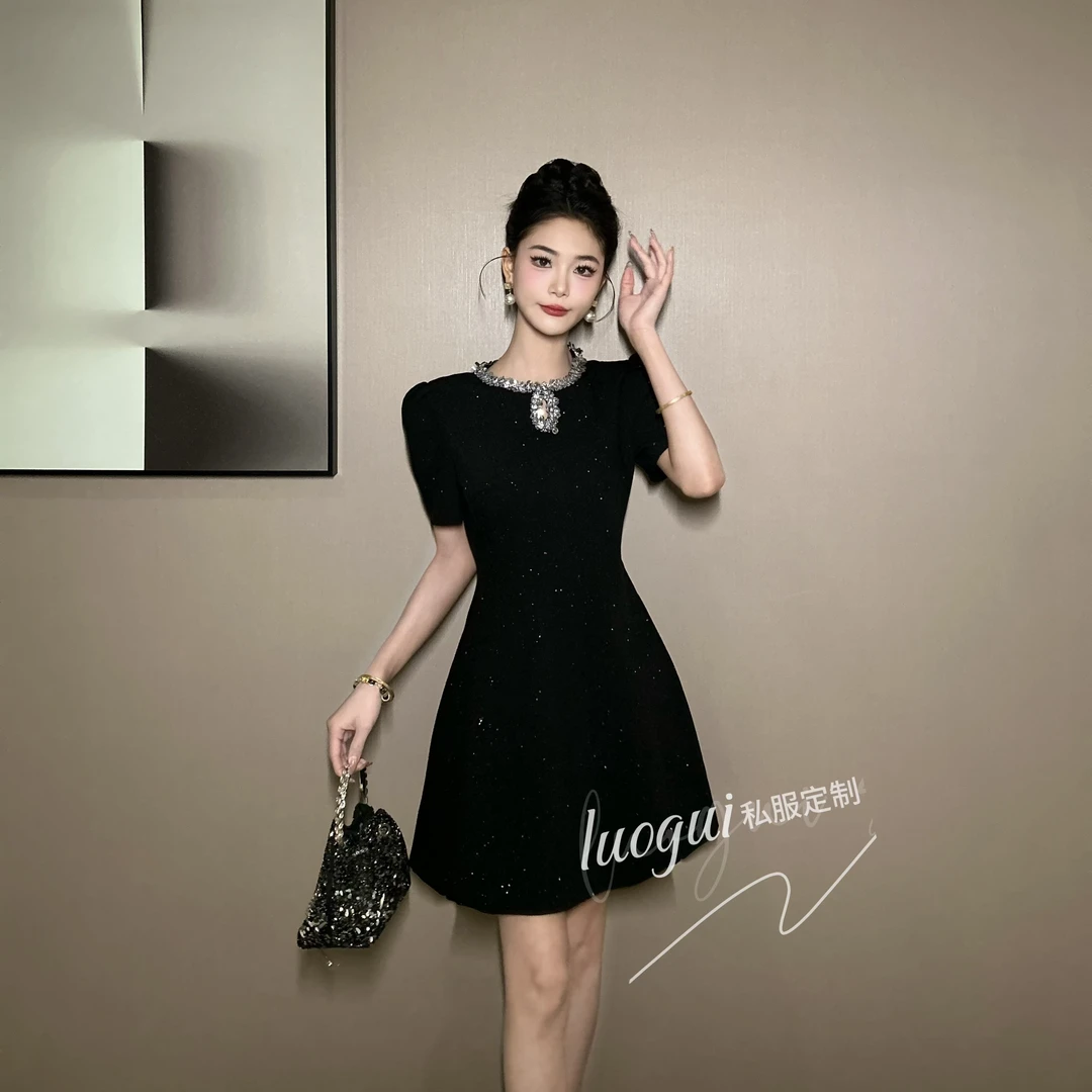 【花花原创】显瘦气质时尚夏季复古名媛法式设计感小众连衣裙 9002