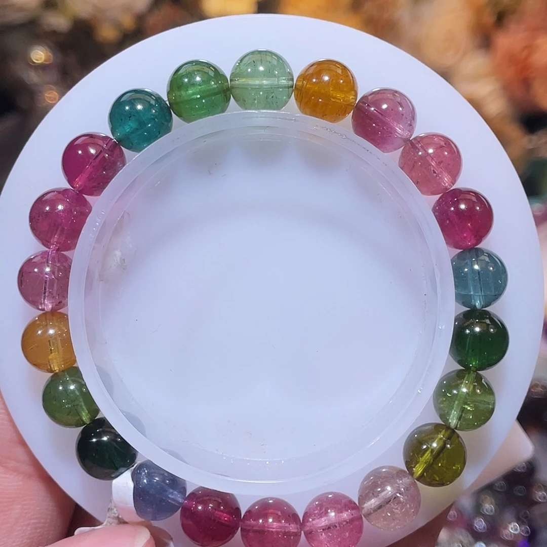 碧玺手串未镶嵌巴西老矿马卡隆碧玺8+