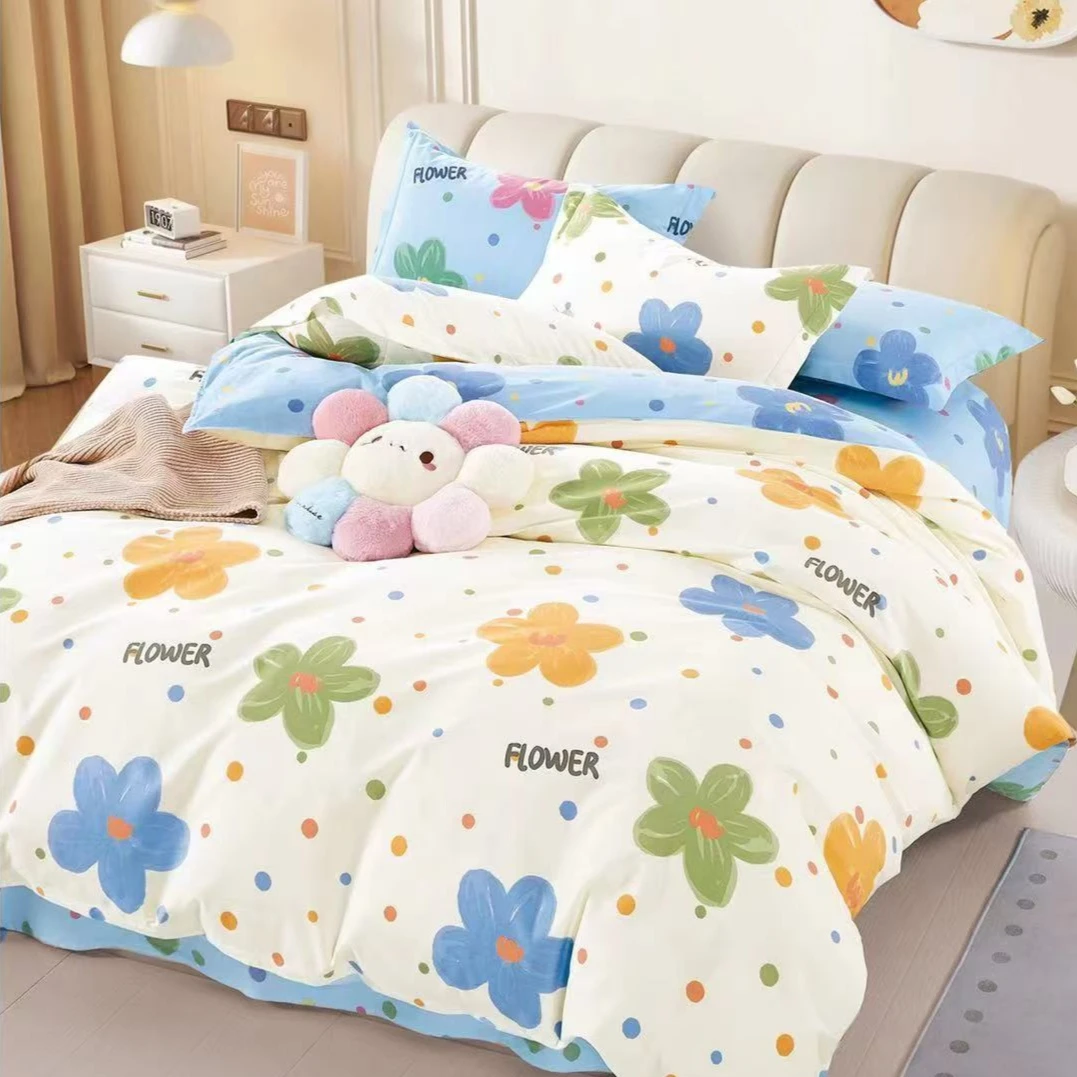 小宝定制 100% 纯棉 加密斜纹棉-浪漫的春天 A蓝色 B米白