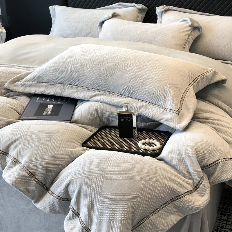 水星系列A类牛奶绒四件套加厚保暖床单被套冬季珊瑚绒床上用品4