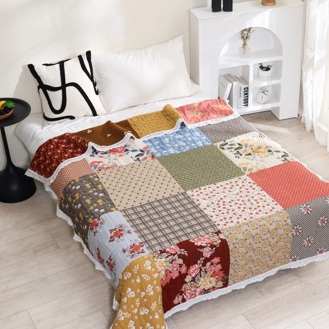 百家福-韩版罗布麻纱布花边泡芙被1.5*2米