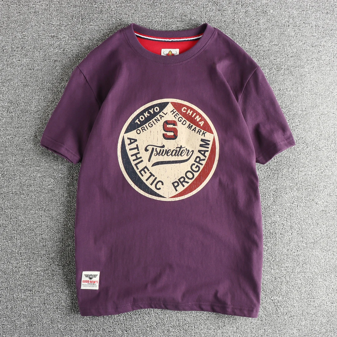 美式小众复古潮牌短袖T恤男撞色创意字母图案全棉水洗青年半袖tee