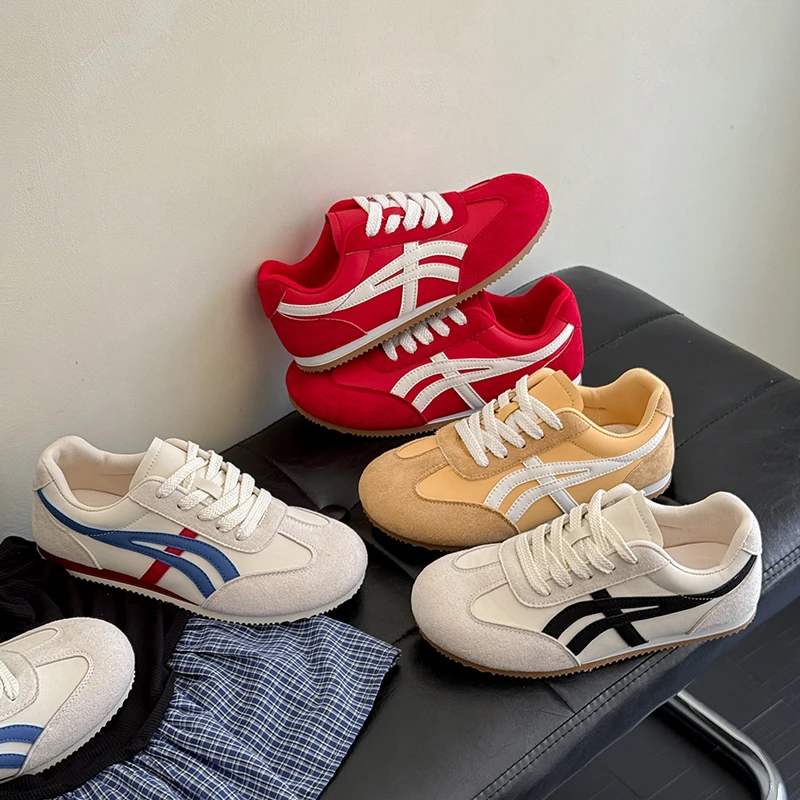 【推荐】发财黄女秋新款德训鞋薄底轻便透气网面休闲时尚平底学生鞋