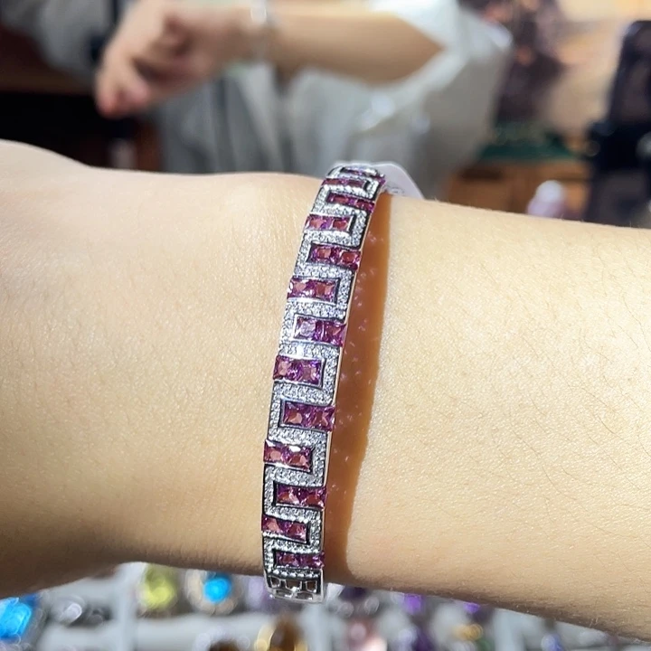 石榴石手镯银S925镶嵌