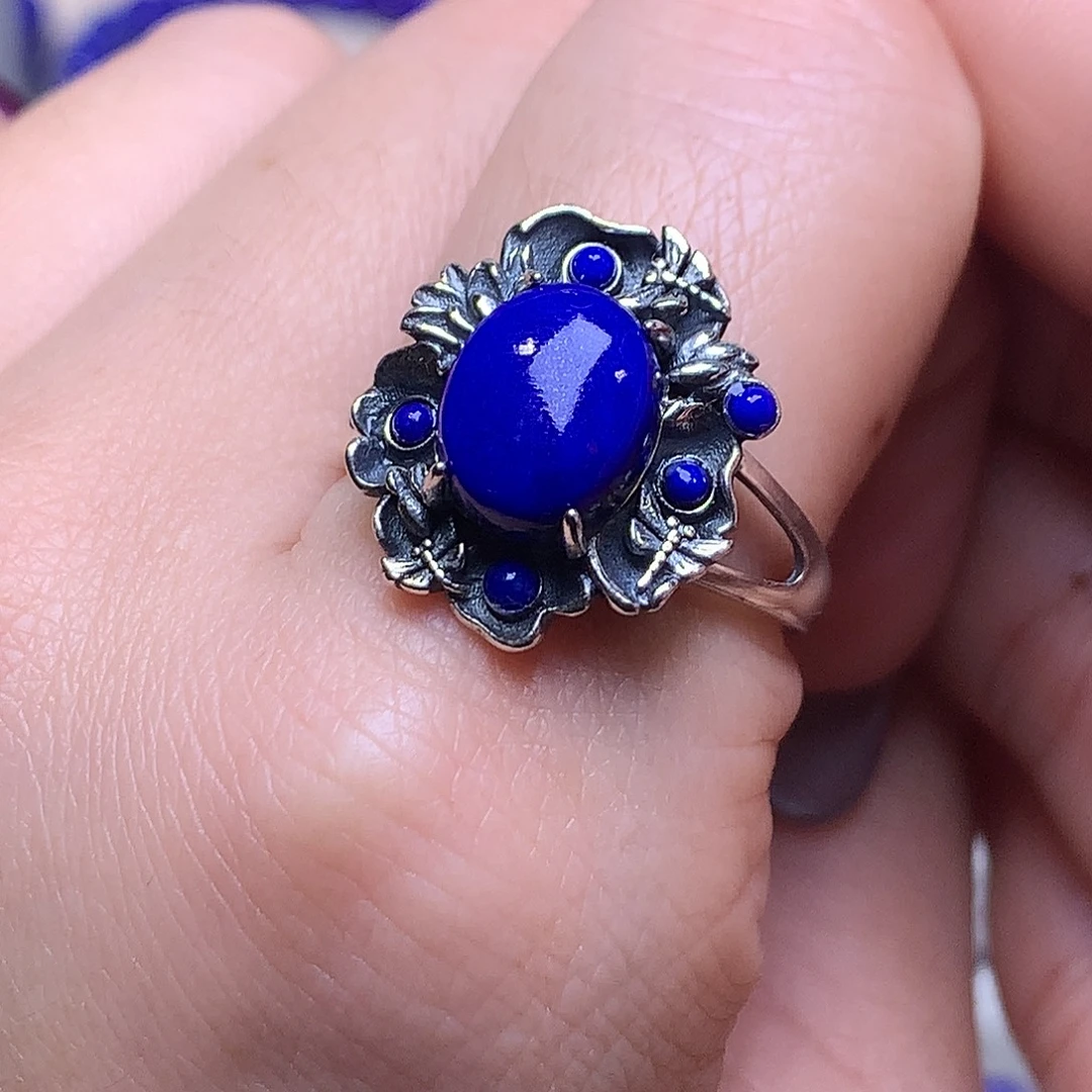 青金石银S925镶嵌戒指