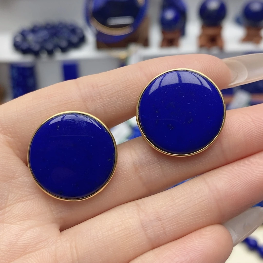 青金石银S925镀金镶嵌耳饰