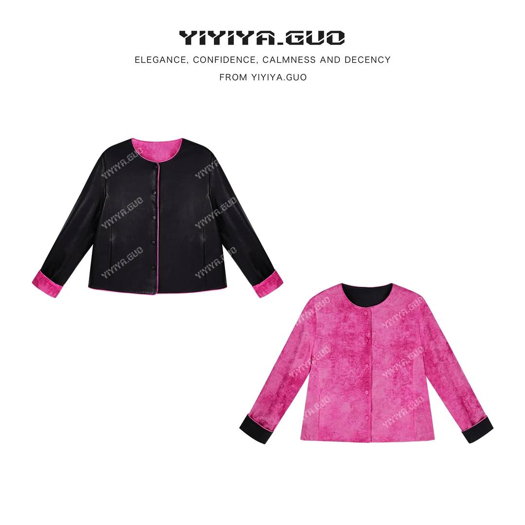 yiyiya.Guo艺艺吖进口羊皮秋冬百搭双面穿显瘦皮衣外套2824SS52