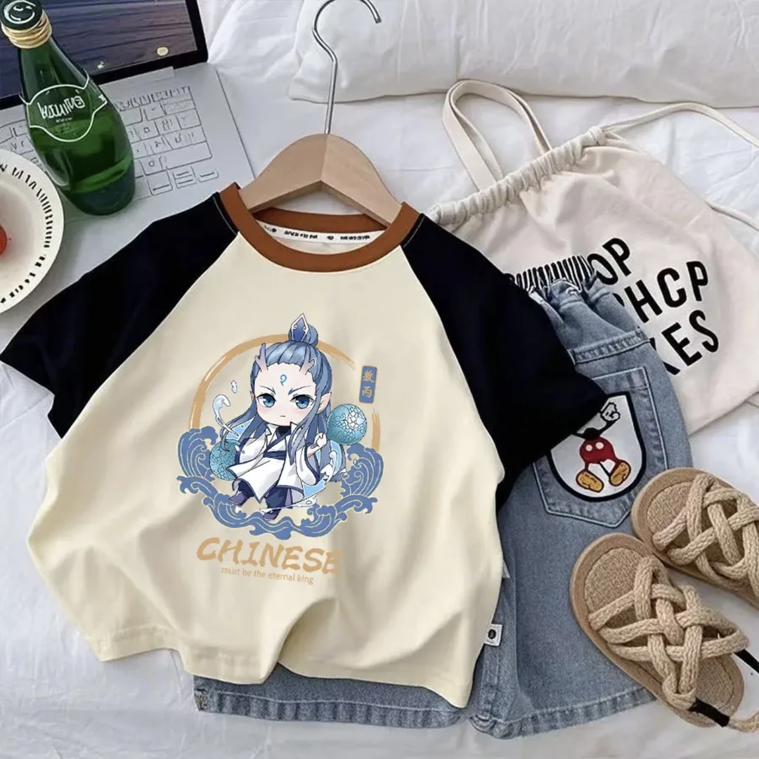 哪吒儿童服装t恤2025国潮哪吒新款夏季男女中小儿童短袖t恤纯棉