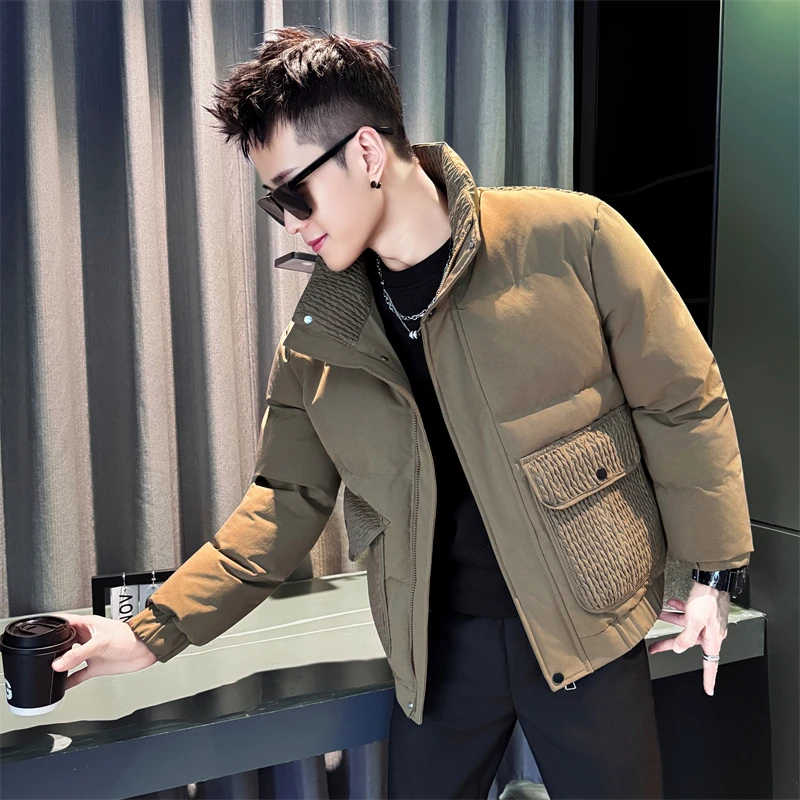 麦穗拼立领羽绒棉服男冬季潮牌痞帅加厚棉衣2025新款男装短款袄子