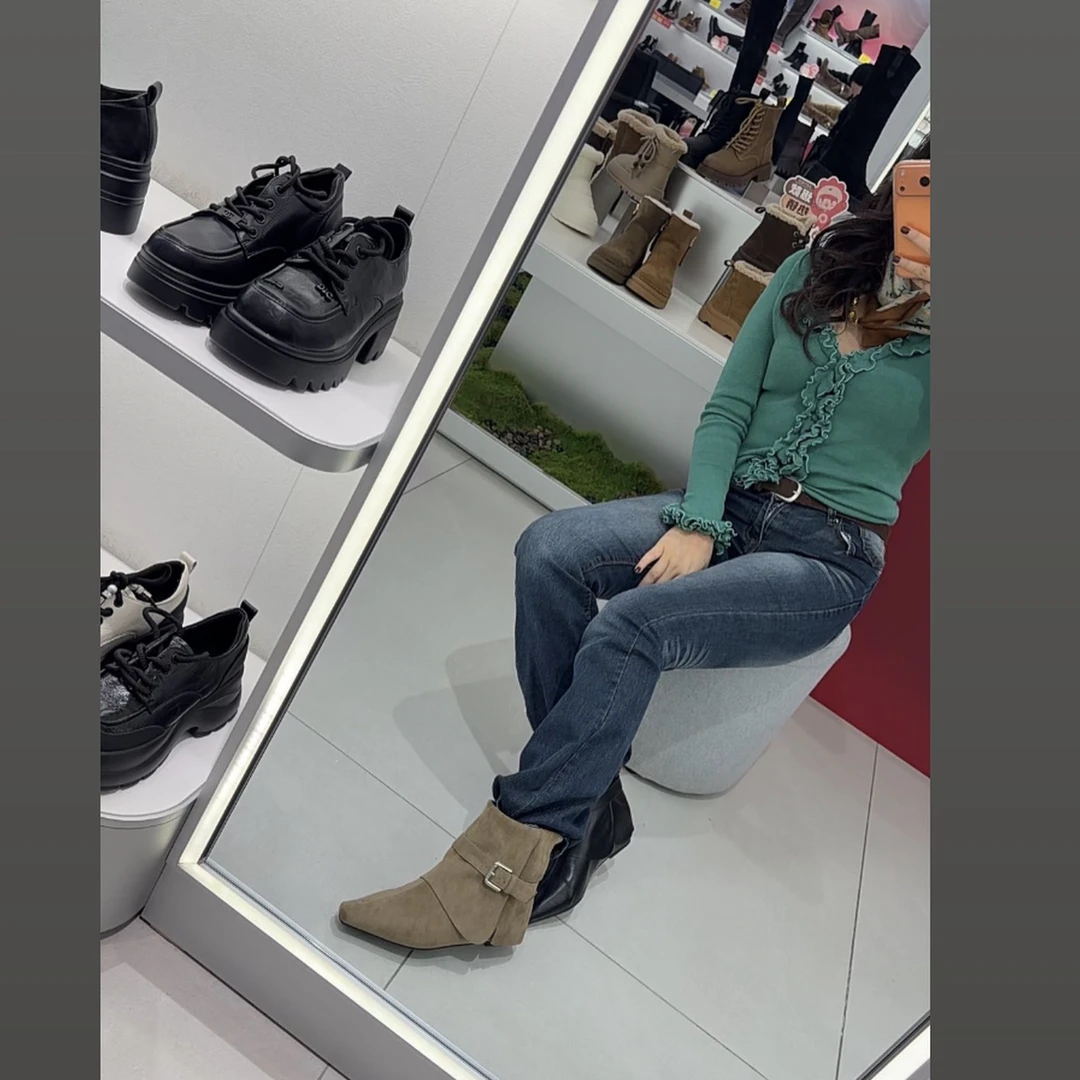 3010仙女风修面皮尖头防滑秋季马丁靴靴子冬季高筒