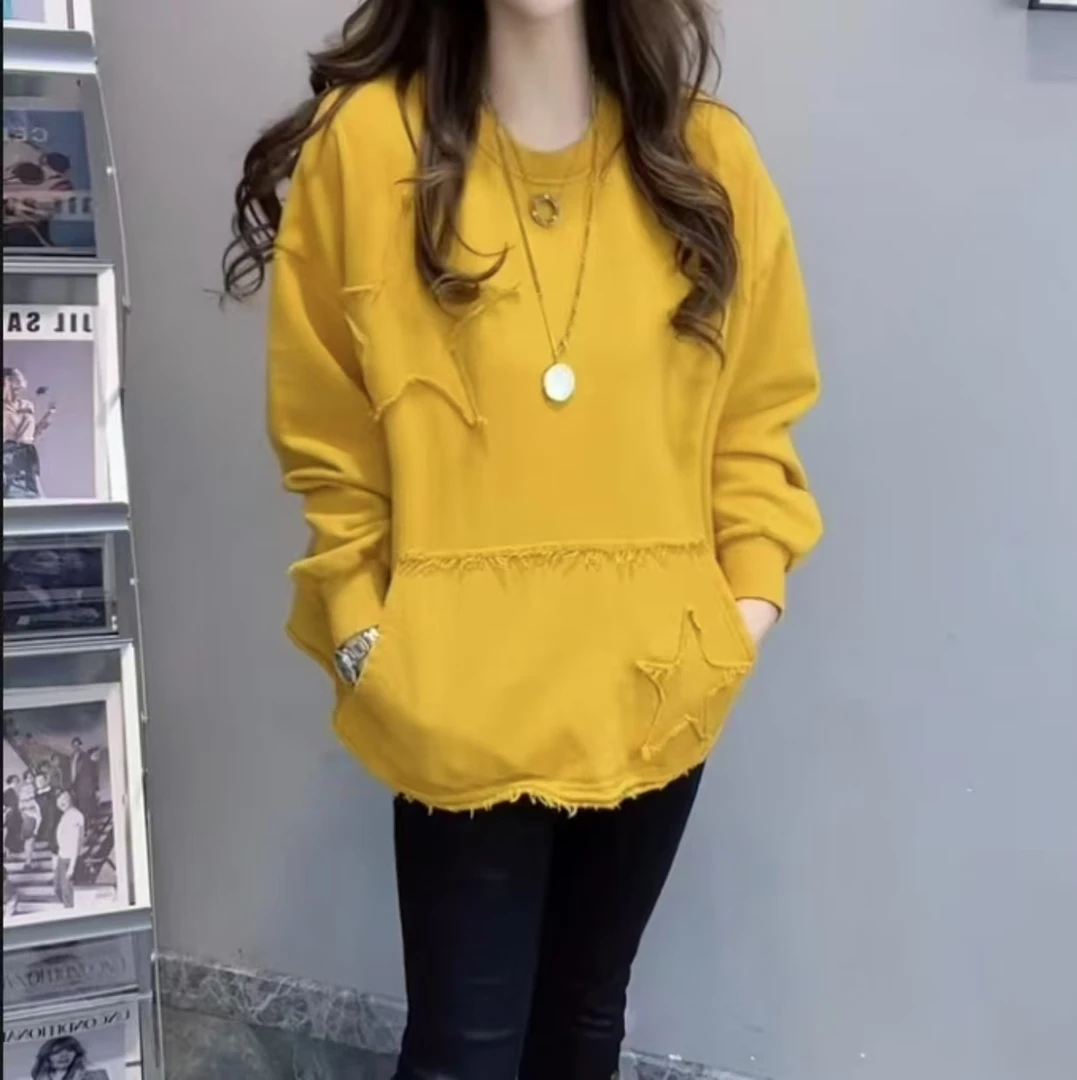 W星星彩色毛圈卫衣T恤洋气时尚休闲宽松春季百搭显瘦韩版长袖