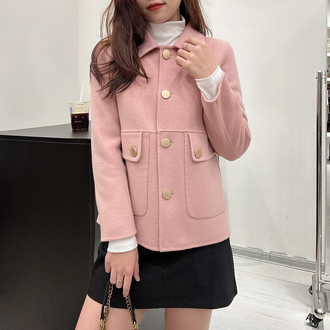 秋冬时尚气质款百分百羊毛娃娃领短款双面呢大衣小个子时尚毛呢