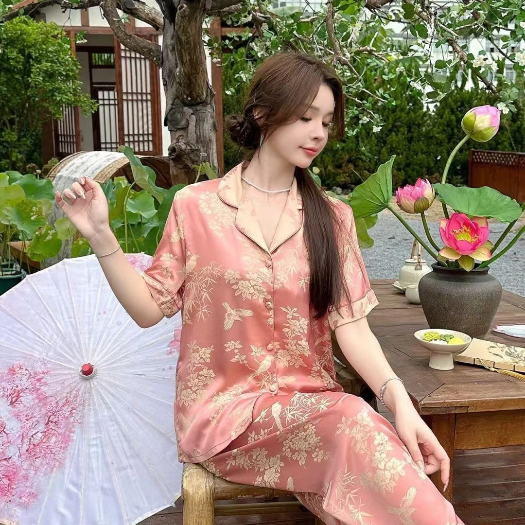 *闭月羞花 新款女士精品短袖睡衣家居服中式套装显瘦中国风