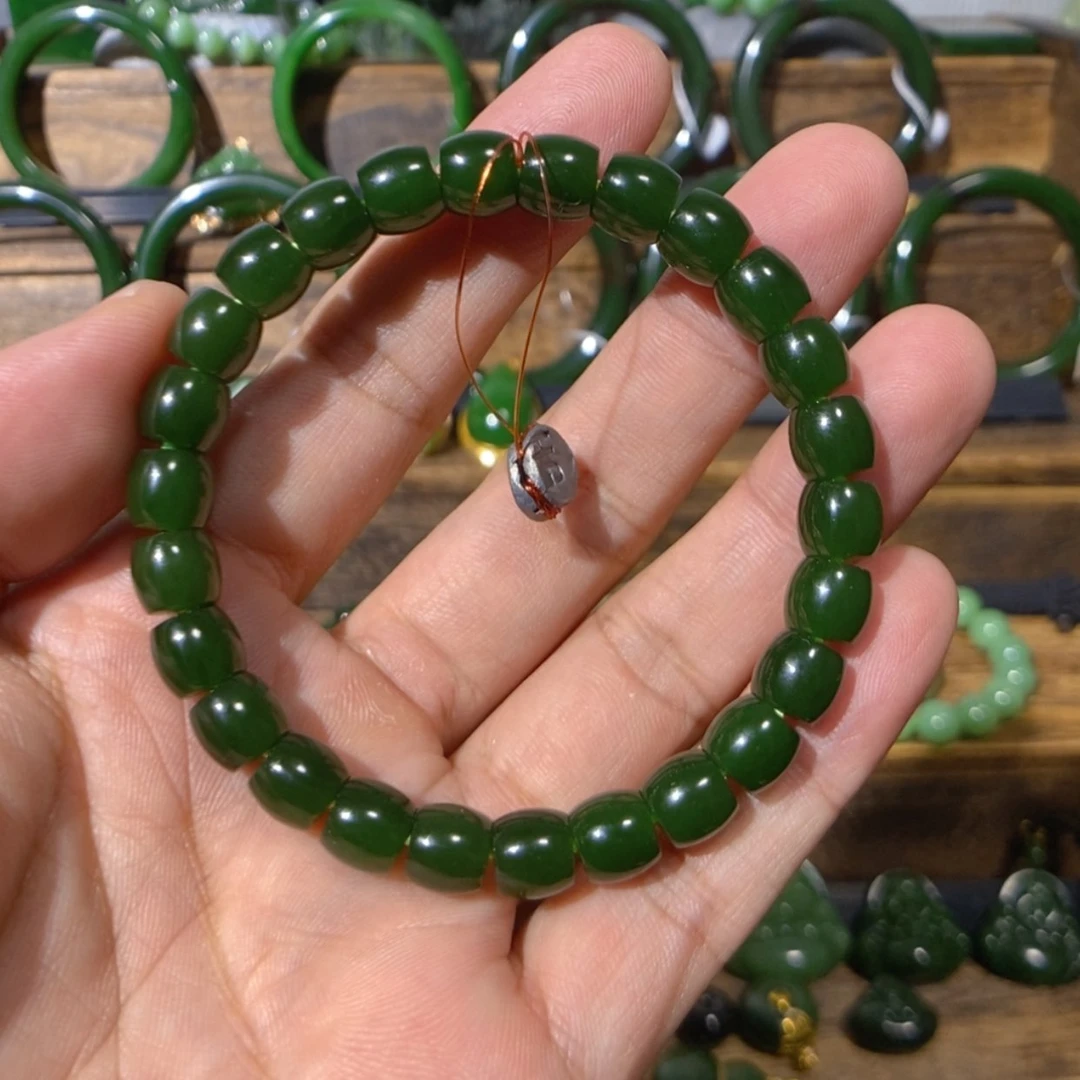 【闪购商品】和田玉未镶嵌吊坠(不含链)那***凶俄七菠菜绿手串8