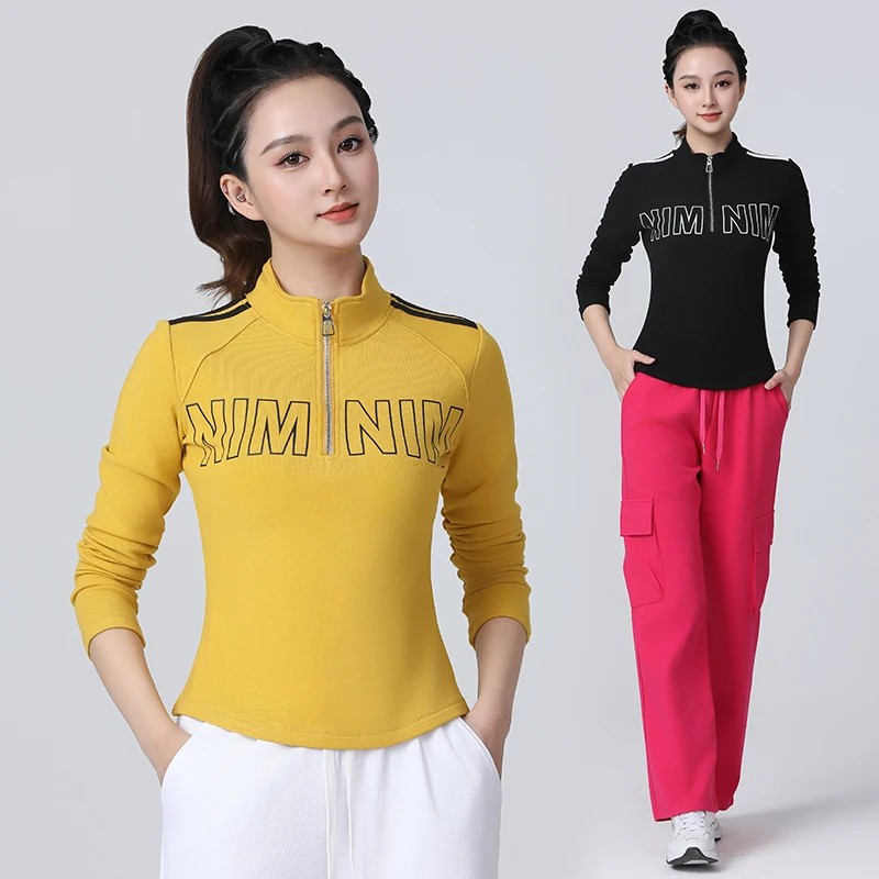春秋夏天广场舞新品半拉链长袖棉显瘦运动百搭