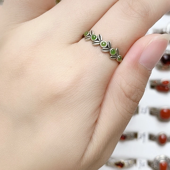 和田玉戒指银S925镶嵌天然