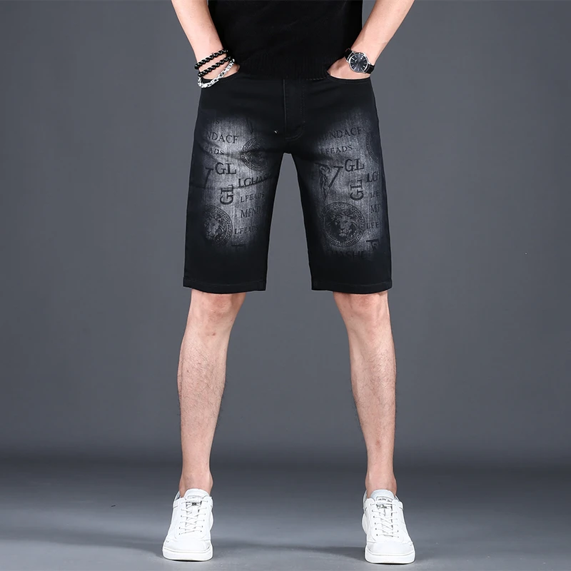 高品质专柜高端棉质感黑色水洗牛仔短裤男士夏季薄款直筒五分裤子