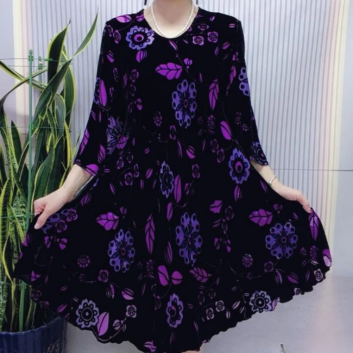 爆版桑蚕丝宽松显瘦妈妈连衣裙气质高档妈妈装中老年时尚大码