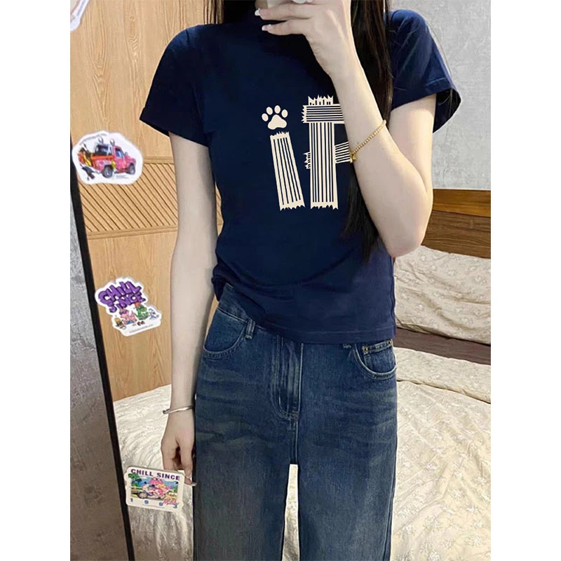 小众设计感正肩短袖t恤女2025夏季休闲时尚百搭洋气减龄显瘦上衣