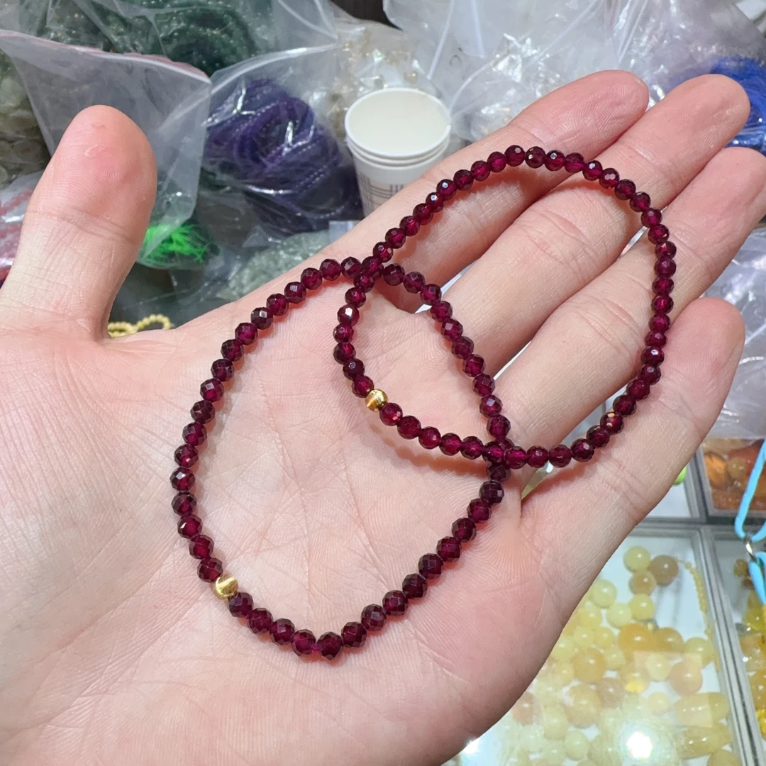 天然石榴石切面款单圈手串约4mm左右多样性拍一发一xy