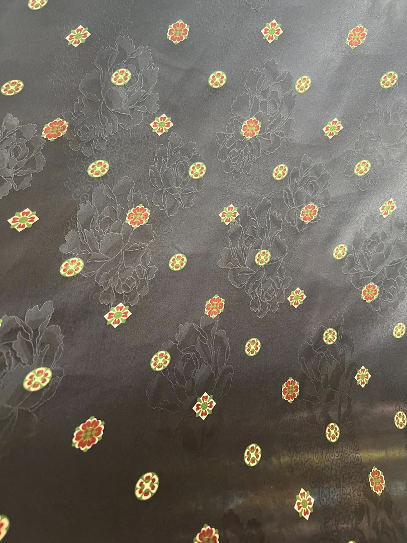 【黑宝相花】布头时装面料花萝香云纱提花绢纺莨纱重磅顺德莨绸