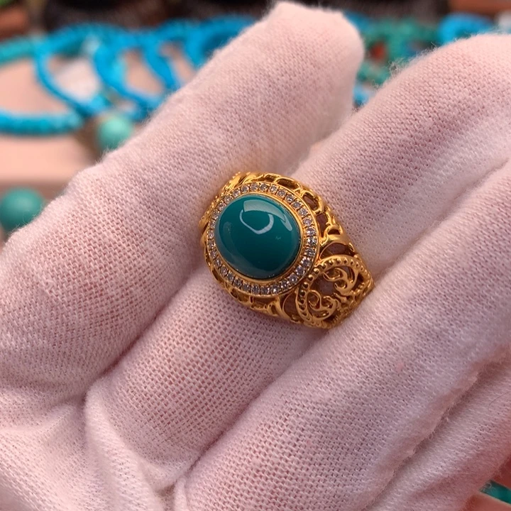 绿松石18K金镶嵌湖北天然原矿绿松石